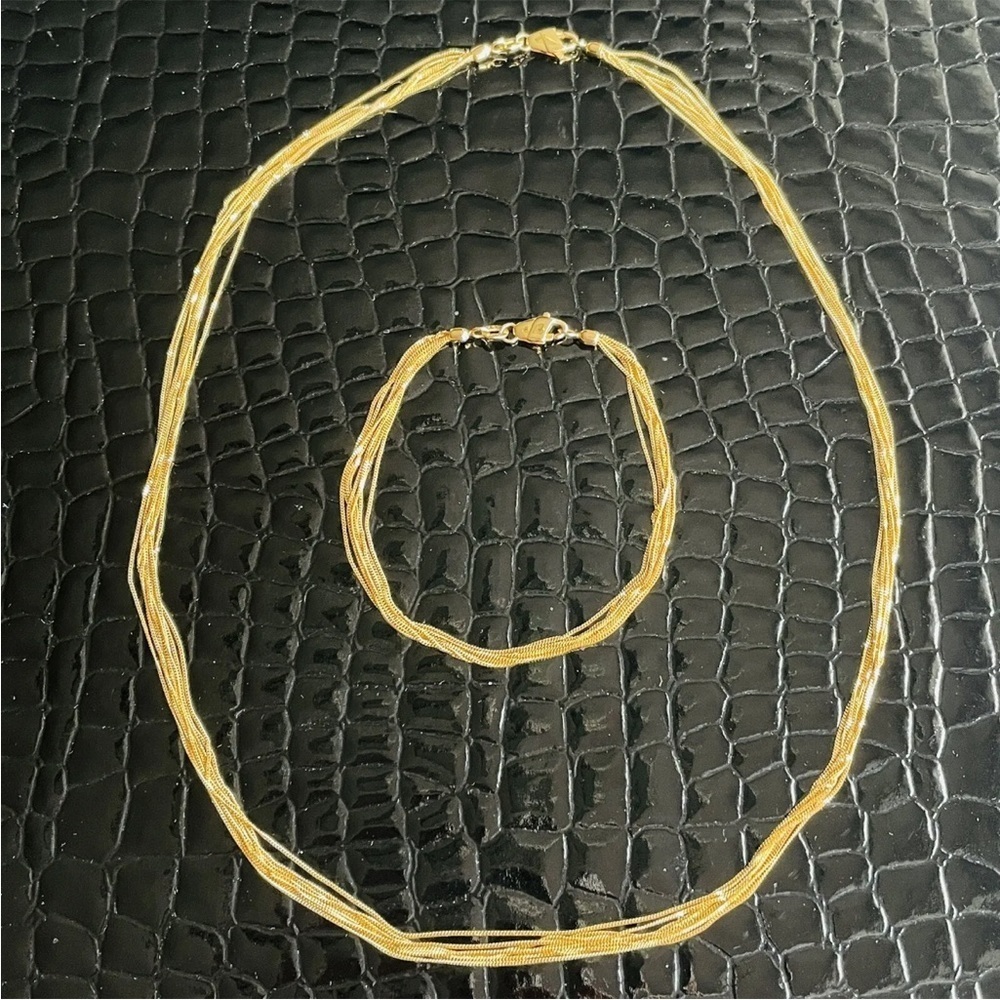 Solid 18k Gold Multi Strand Layering Chain Neckla… - image 1